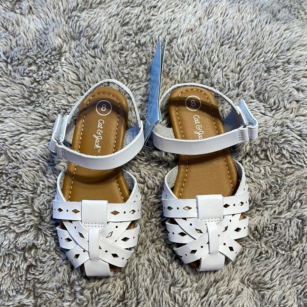 New Toddler Girl White Sandals Size  8